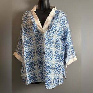 Isaac Mizrahi New York 100% Linen Collared Blouse Womens Sz M 3/4 Sleeve